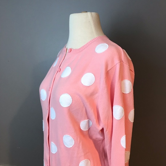 NWT QVC Liz Claiborne Pink Polka Cardigan Size M - Picture 7 of 8